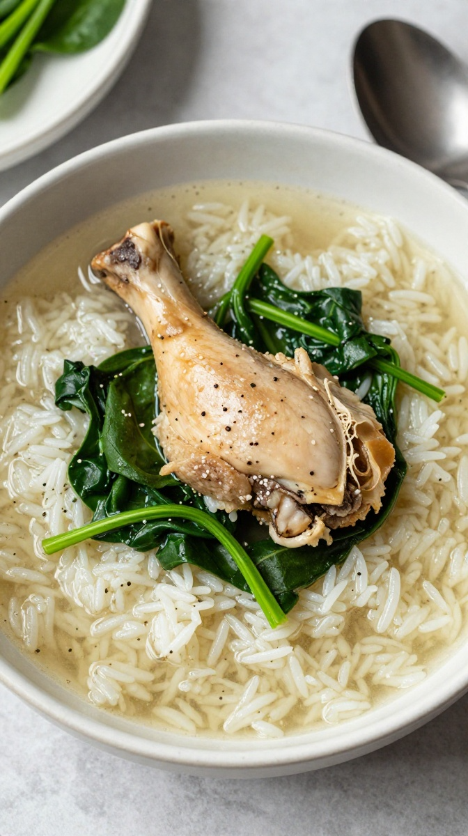 Chicken Bone Broth Rice with Spinach