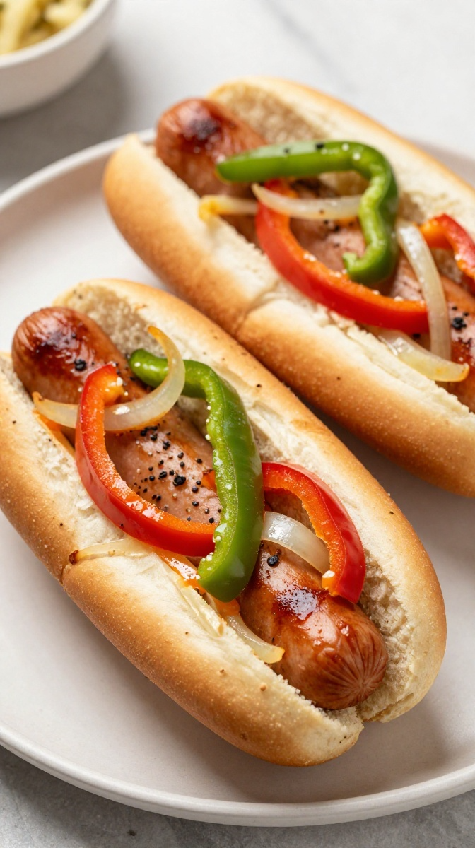 Italian Sausage Hot Dog Boats with Peppers and Onions