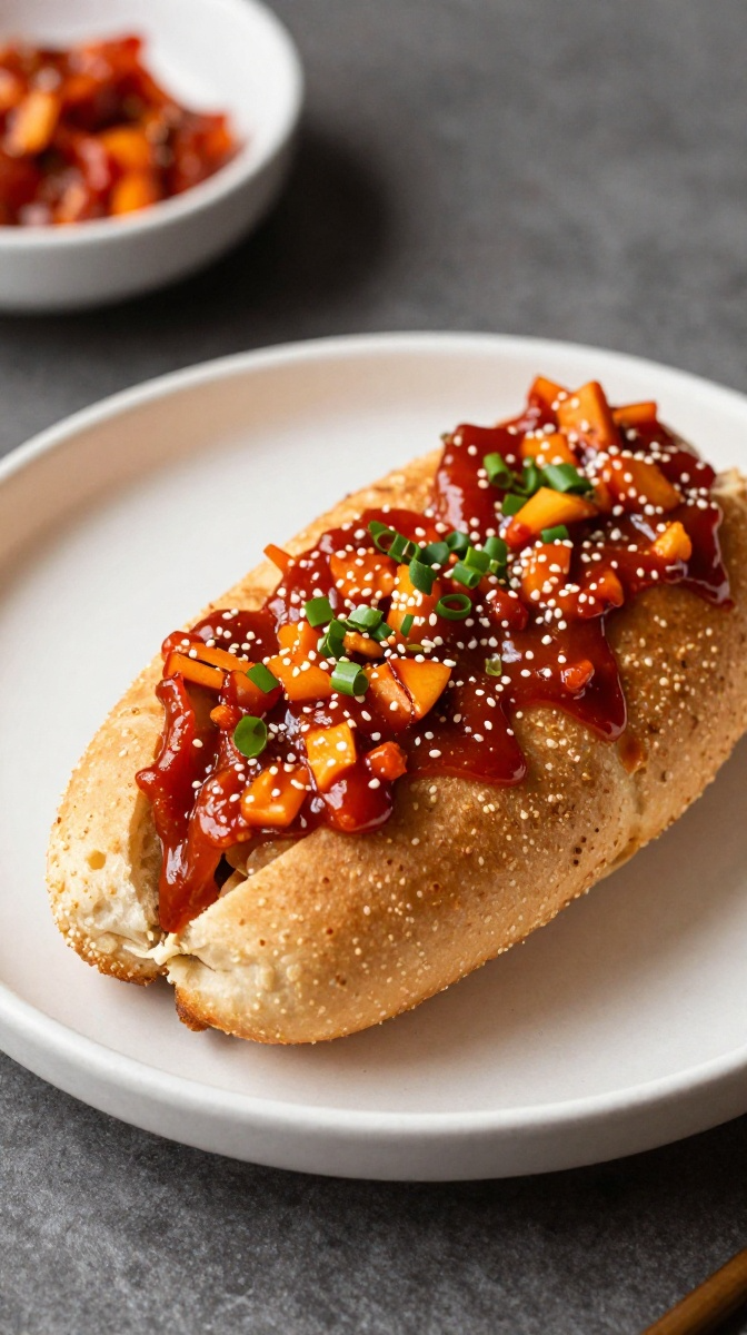 Korean BBQ Dog with Spicy Gochujang Slaw