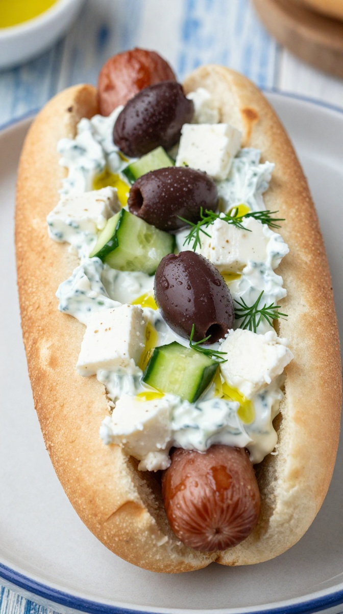 Mediterranean Lamb Dog with Tzatziki & Feta Crumbles