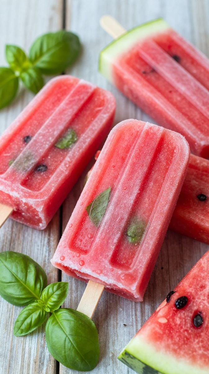 Watermelon and Basil Ice Pops