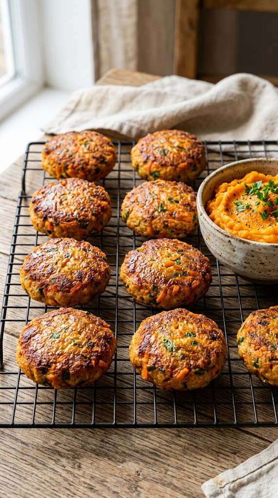 Air-Fryer White Fish & Carrot Cakes with Sweet Potato