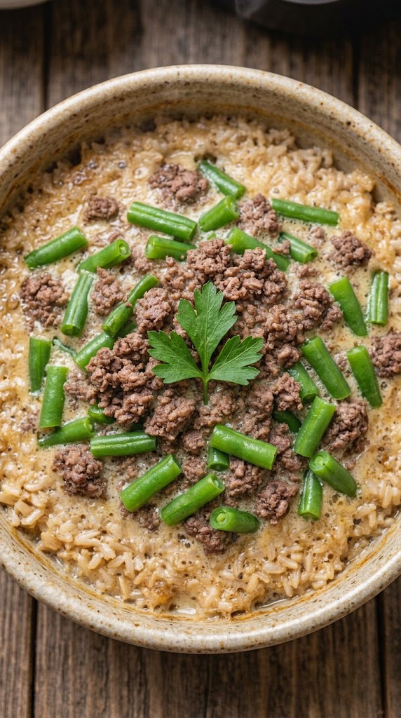 Baked Ground Beef, Green Bean & Oatmeal Casserole