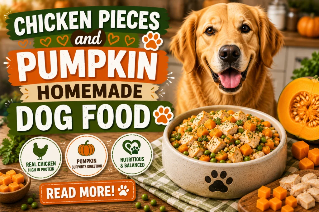 Chicken Pieces and Pumpkin Homemade Dog Food