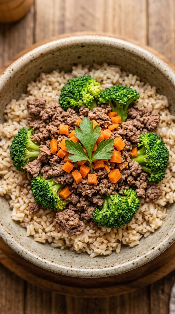 Ground Beef, Broccoli & Brown Rice Bowl