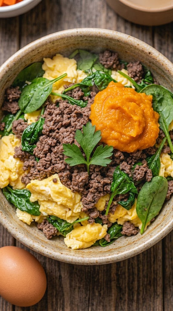 Ground Beef, Eggs, Spinach & Pumpkin