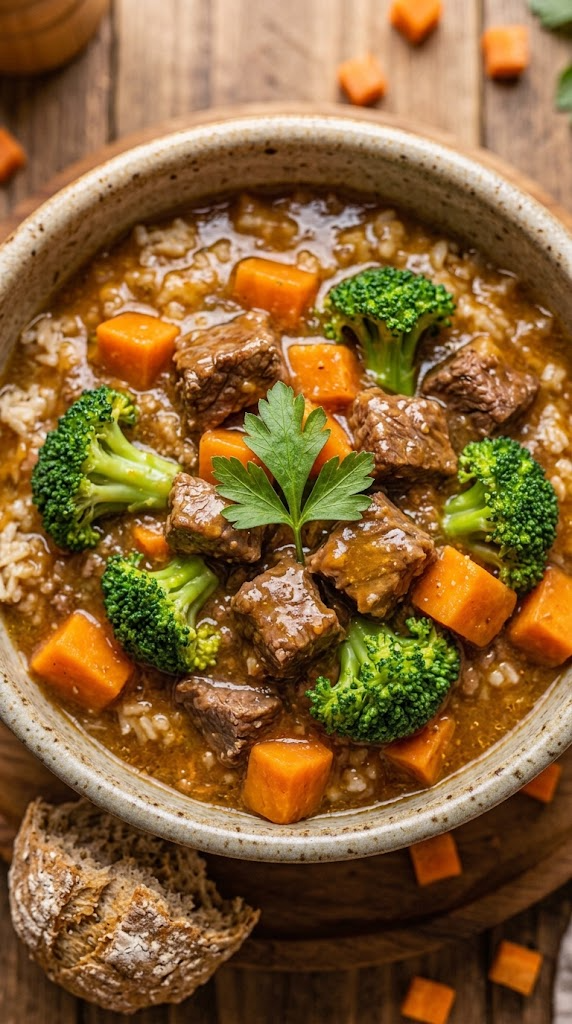 Hearty Beef & Broccoli Stew with Sweet Potato