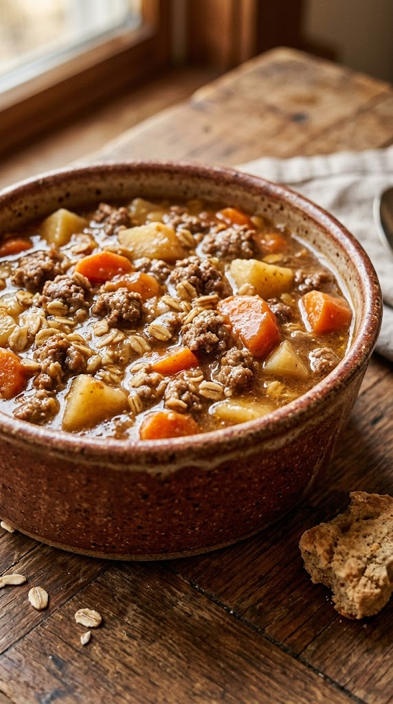 Hearty Ground Beef & Veggie Stew with Oats