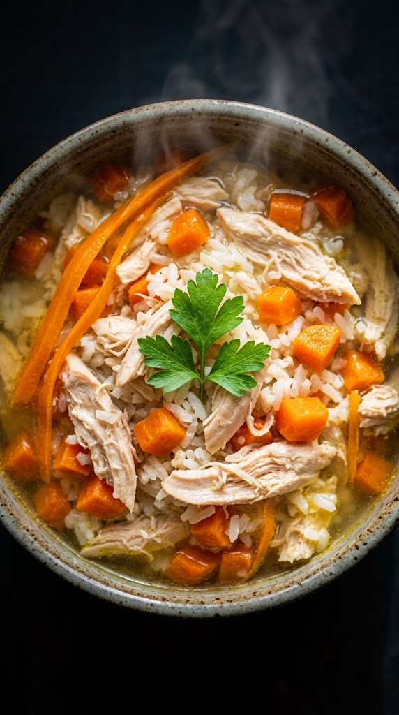 Super-Hydrating Chicken & Rice Soup with Carrot Noodles